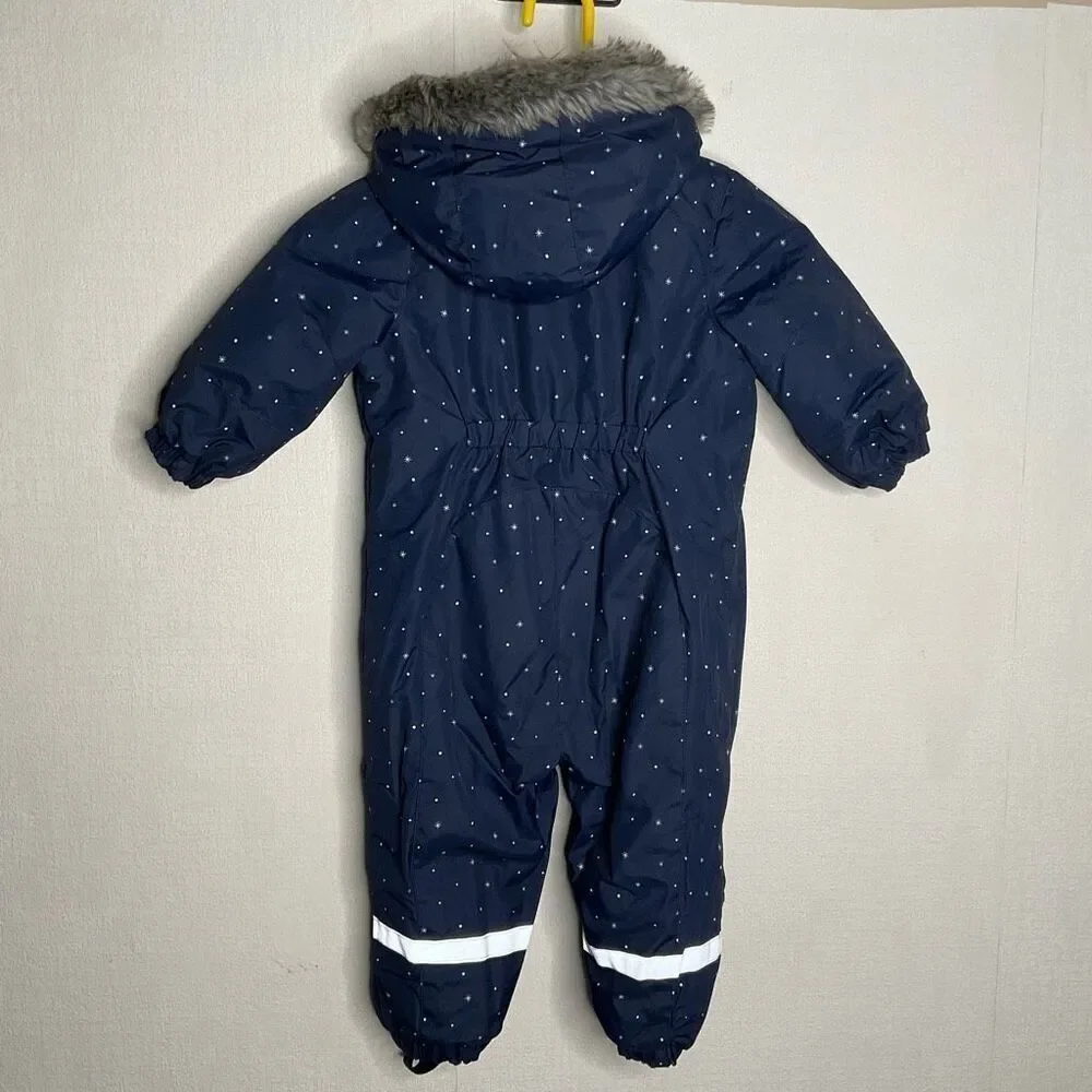 H & M ‎ One Piece Snowsuit Hooded Infant Navy All over Stars print Size 12-18M